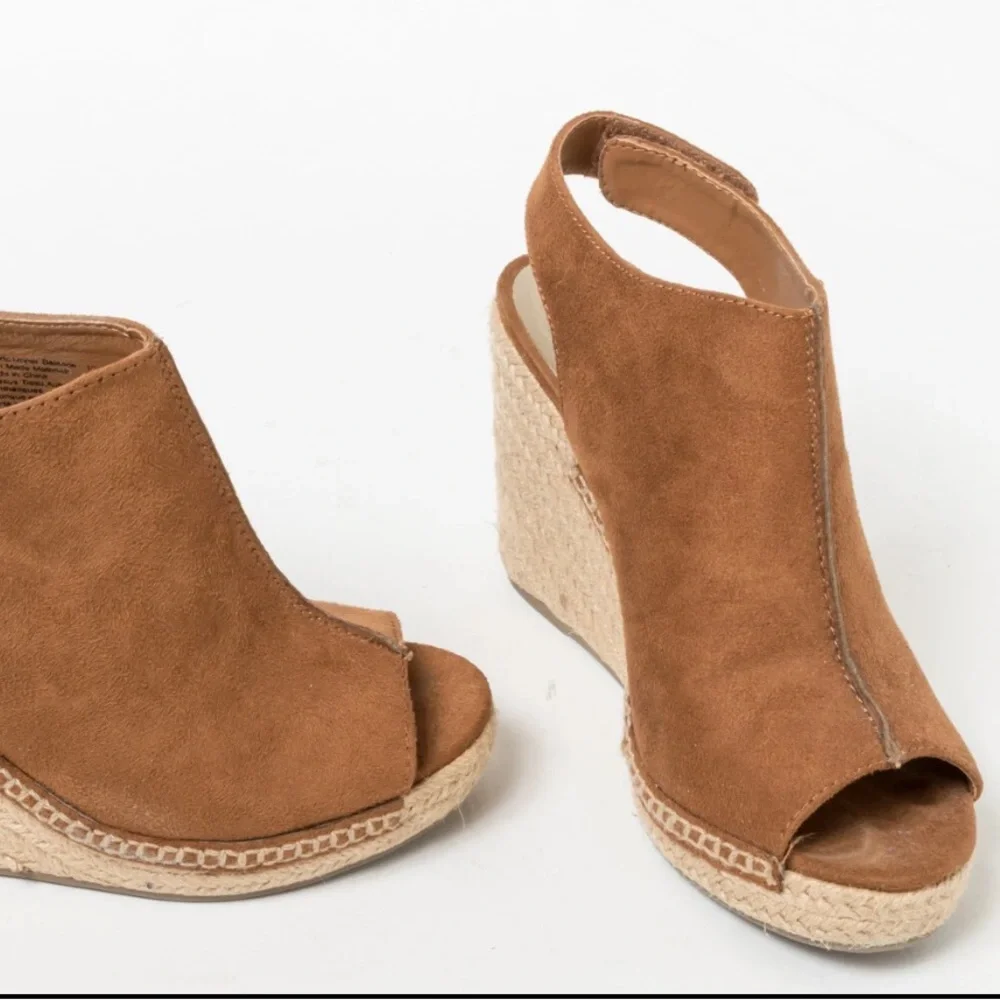 Brash Womens High Heel Wedge Suede Espadrille Open Toe Sandals ~ Rustic Brown 8 - Picture 3 of 13